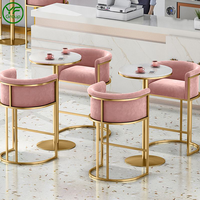 Table haute de bar avec plateau rond en marbre multicolores personnalisable et base en métal