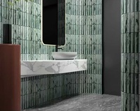 Tuiles de mosaïque en marbre vert naturel, modernes, à rainures, pour la décoration murale de la salle de bain