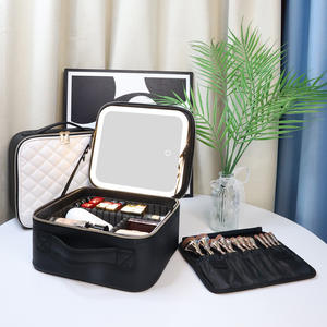 Sac à cosmétiques OBOX, grande capacité, imperméable, motif diamant, couleur unie, trousse de maquillage portable avec poignée souple, rangement à domicile - Product Image 3