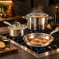 Ensemble de casseroles et poêles WOXIANG multi-usages en acier inoxydable avec couvercles en verre trempé, base plaquée, faciles à nettoyer