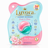 Sachet de lessive à dose unique 10 ml, forme découpée, trou de suspension, thermoscellable, personnalisable OEM pour lessive liquide, échantillon de voyage pour hôtel