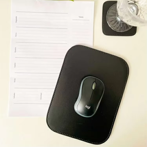 Logi Leather <b>Mouse</b> Pad With Coffee Cup <b>Mat</b> Set 18x18cm Desk Accessory - Product Image 2