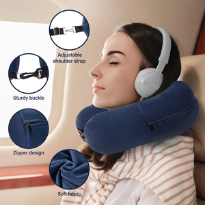 Almohada de Viaje para Avión, Bolsa de Almacenamiento para Ropa, Reposacabezas Portátil Multifuncional en Forma de U para Viajes al Aire Libre - Product Image 3