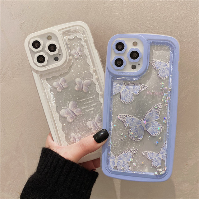 Butterfly Glitter Liquid Sequins Quicksand Case for IPhone 14 13 12 Pro Max XS XR X 7 8 Plus Clear Silicone Shockproof Cover