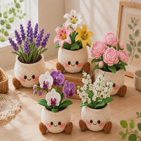 Plantes en pot réalistes tissées à la main en fil de laine, fleurs mignonnes, décoration de bureau et de maison, écologiques, lavables, durables, légères, pour intérieur