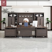 LBZ-347X Nouveau bureau de direction et bibliothèque combinés de style chinois, bois noir et or, bois massif, personnalisable avec tiroirs