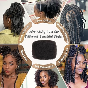 <span class=keywords><strong>ผม</strong></span>แท้ Afro Kinky แบบเป็นมัด ขนาด 22 นิ้ว ยืดก่อนใช้งานสำหรับถักโครเชต์  สำหรับต่อผมแบบถักเป็นลอนนุ่ม - Product Image 2
