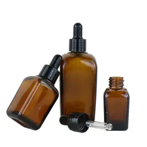 Square Glass Serum Dropper Bottle 10ml 20ml 30ml 50ml Glass Cosmetics Bottle With Thick Bottom