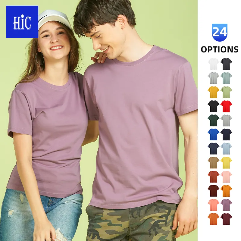 HIC Wholesale High Quality 210g 100% Cotton Unisex Tee shirt custom t shirt printing blank tshirt Sports Short Sleeve Tee
