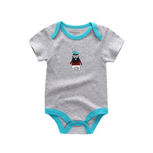 Puur katoenen bodysuit voor pasgeborenen met schattig kapitein-ankerontwerp Zachte en comfortabele babyromper met korte mouwen voor kinderen - Product Image 4