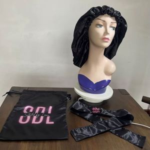 Wholesale 45Cm Large Satin Bonnets Custom Hair Edge <b>Wig</b> Elastic <b>Band</b> Headbands Bag Customized Logo and Bonnet Set - Product Image 1