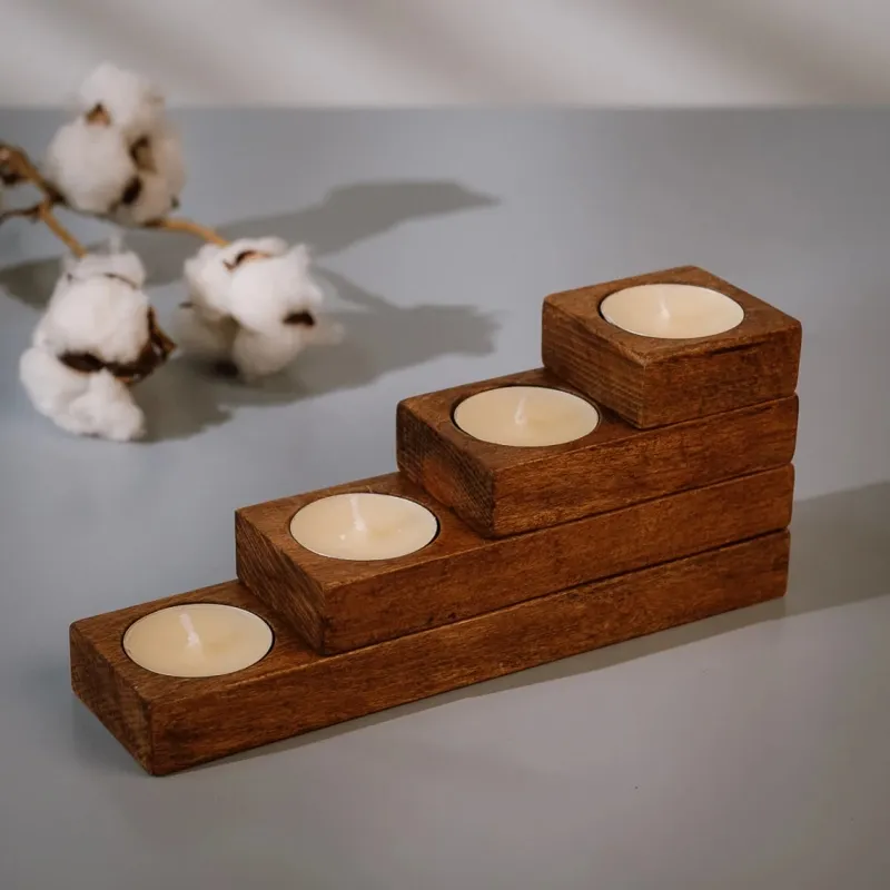 Wholesale Custom Tealight Candle Wood Candle Holders For Home Decor