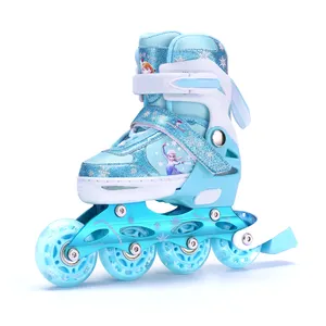 迪士尼工厂价格闪光滚轮四轮直排轮溜冰鞋儿童定制标志可调溜冰鞋