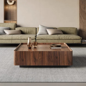 Modern Farmhouse <strong>Walnut</strong> <strong>Coffee</strong> <strong>Table</strong> with Storage Solid Wood Square Design Eco-Friendly Black Metal Base for Living Room - Product Image 4
