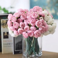 Bouquet de 27 roses thé et ranuncules en soie, style européen, noué à la main, fleurs artificielles blanches, pour remise de diplôme, Noël, taille personnalisée