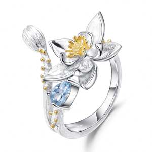 Joyería de moda delicados Anillos de Compromiso de flores de Plata de Ley 925 chapados para mujeres - Product Image 1