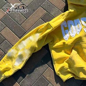 New 500gsm Tùy Chỉnh Thời Trang Dạo Phố Pháp Terry Rhinestone Mặt Trời Faded Axit Rửa Đau Khổ Vá Thêu Tùy Chỉnh Hoodies Chất Lượng Cao - Product Image 4