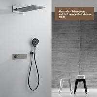 Douche thermostatique murale à bouton-poussoir dissimulé, affichage numérique, finition chromée, design moderne, pour appartement