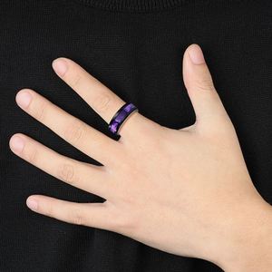 Anillo de Acero Inoxidable, Anillo de Titanio para Parejas, Anillo de Compromiso y Boda, Anillo de Mariposa con Amatista para Mujer, Anillo para Hombre - Product Image 4
