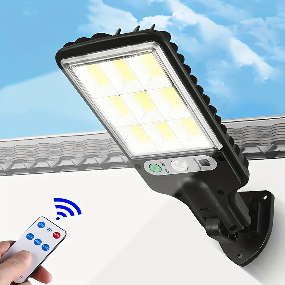 Luz de rua solar para uso externo, sensor de controle remoto, luz LED de parede à prova d'água, indução do corpo humano, 1 unidade, 2200 W, para jardim