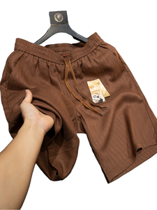 Shorts Bermuda en Coton Marron Uni pour Hommes, Taille Élastique, Cordon de Serrage, Longueur Moyenne, Logo Personnalisé - Product Image 1