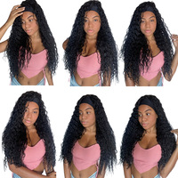 Peluca Sintética Súper Suave de Fibra Orgánica en Negro Natural para Mujer Extensión de Cabello Afro Rizado Kinky Pelucas Largas Rizadas con Diadema de Seda