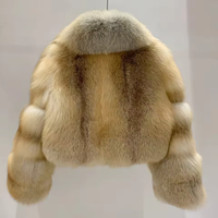 Manteaux de luxe en fourrure de renard naturelle pour femmes, mode hiver, véritable fourrure de renard doré, manteau court chaud en peau entière avec col rabattable