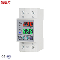 Protector de Voltaje y Corriente Ajustable GERK Monofásico 32A 63A AC80V-300V con Pantalla Digital para Riel DIN, Material PC, Capacidad 20kVA