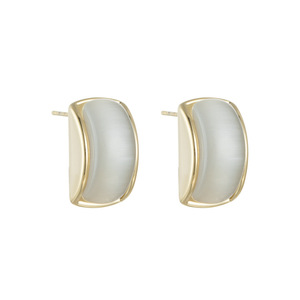 Stylish Minimalist Cat Eye Stone Semi Circular Stud Earrings Gold Plated S925 Silver Needle Geometric Design - Product Image 5