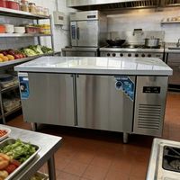 Table de préparation réfrigérée professionnelle en acier inoxydable à double porte avec contrôle numérique de la température, plan de travail de 1800 mm