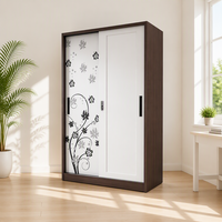 Armoire métallique moderne en acier à 2 portes coulissantes et imprimées pour chambre à coucher, meuble de rangement