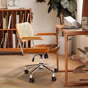 Retro Style Rattan Office <b>Chair</b> Swivel Design For Home Office <b>Study</b> Bedroom Use - Product Image 4