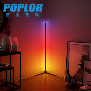Poplor Led Corner Floor <b>Lamp</b> Rgb <b>Remote</b> <b>Control</b> Adjustable Height Multicolored Lighting For Bedroom Living Room Hotel Decor - Product Image 2