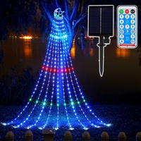 Guirlandes lumineuses solaires LED de Noël, design cascade féerique, lune, étoile pentagonale, petites guirlandes lumineuses d'extérieur pour jardin, télécommande