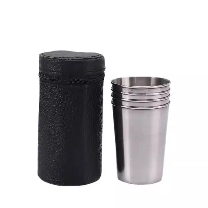 Small Stainless Steel Wine Glass Set 150ml Shot Glasses Liquor Goblet Portable Outdoor Beer Glasses With Storage Bag