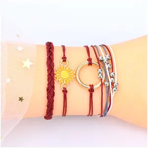 Summer Surfing Style Sunflower Colorful Lucky Bangle Rope Woven Friendship Bracelets Wholesale Unisex Bracelet