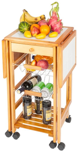 Combohome MDF Wooden Drop Leaf <strong>Kitchen</strong> <strong>Island</strong> <strong>on</strong> <strong>Wheels</strong> Portable Folding Storage Trolley Cart with Drawer/Baskets Small Rolling - Product Image 5