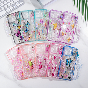 Linda funda de teléfono móvil estilo INS con correa de teléfono 3 en 1, funda trasera transparente a prueba de golpes para iPhone 16 Pro Max Fundas <span class=keywords><strong>Al</strong></span> Por Mayor - Product Image 1