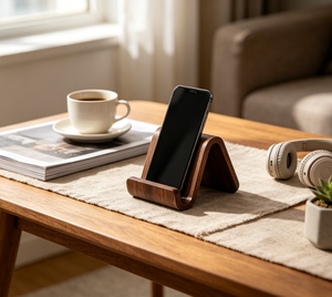 Support de téléphone en bois de noyer personnalisé OEM, support de téléphone portable en bois massif, support de bureau pour téléphone portable, vente en gros pour le bureau et la maison - Product Image 1