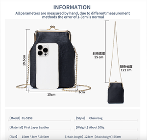 Ando Bag Leather <b>Phone</b> <b>Crossbody</b> Bag Kiss Lock Chain Strap Genuine Cowhide Small Shoulder <b>Purse</b> - Product Image 3