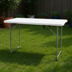 Mesa de Comedor Plegable Portátil de Plástico Blanco de 4 pies con Marco de Metal para Uso en Exteriores - Product Image 2