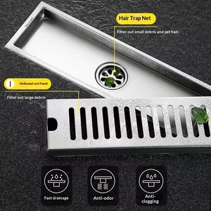 OEM Bathroom 304 Stainless Steel Strip Type Anti-Odor American Style Thickened Large Capacity Rectangular Floor Drain - Product Image 2