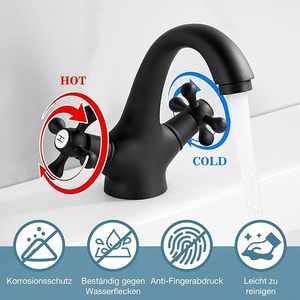 Grifo de Baño Negro, Grifo de Lavabo, Retro con Dos Manijas, <span class=keywords><strong>Grifos</strong></span> Vintage para Baño, Grifo Negro, Lavabo - Product Image 2