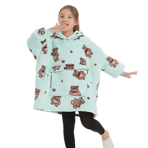 Fabrika boy giyilebilir artı boyutu peluş Sherpa özel bebek çocuk kış çocuklar için giyilebilir battaniye hoodie