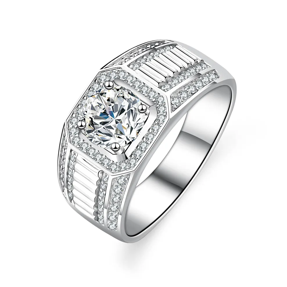 Simple 6.5mm Big Stone European VVS Moissanite Diamond 14k White Gold Moissanite Ring rings for men