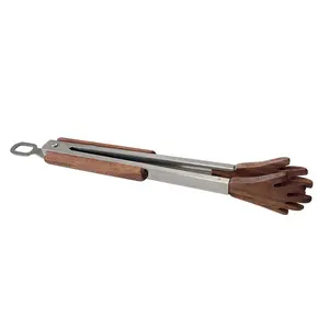 12 Inch Acacia Wood Food Clip Stainless Steel Grill Tongs Creative Wooden Kitchen BBQ Tongs Clamps
