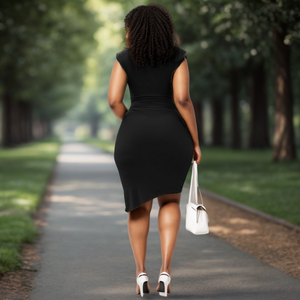 เดรสทรงบอดี้คอนจีบระบายแบบไม่สมมาตร คอวีลึก ดีไซน์หรูหรา แฟชั่นสำหรับผู้หญิง มาใหม่ - Product Image 2