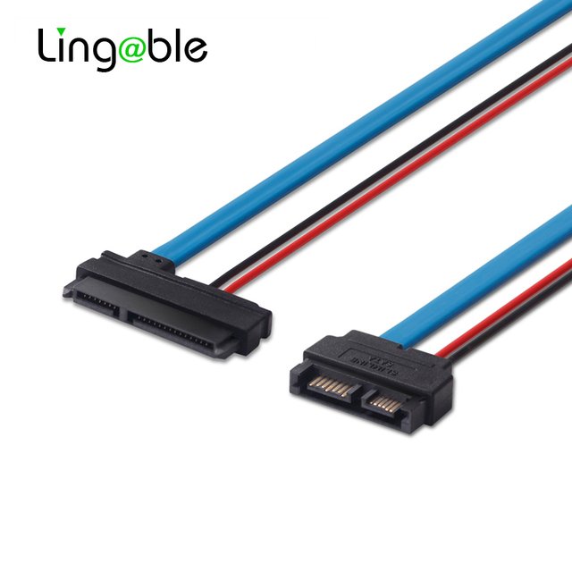 Lingable 30CM Serial ATA 22Pin to 13Pin Converter Cord 7+15 Female to 7+6 Male SATA Adapter Cable Slimline Male Connector