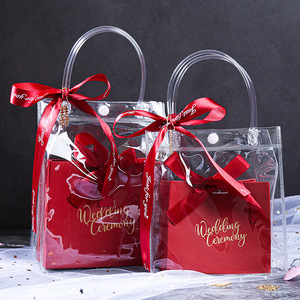 Bolsa con asa de varios tamaños elegante impresa con logotipo personalizado bolsa transparente de PVC para regalo de cumpleaños fiesta de boda duradera - Product Image 1
