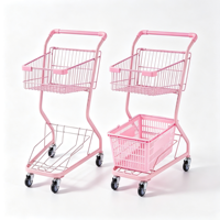 Chariot de courses miniature durable à double couche avec revêtement en poudre, 4 roues, chariot à deux niveaux en métal pour le transport de marchandises en supermarché